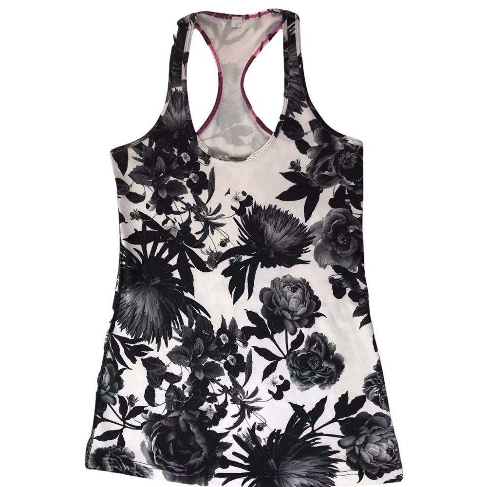 lululemon athletica Black and White Floral Racerback Tank